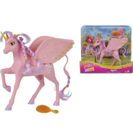 Rosa geflügeltes Pferde-Spielzeug mit Zopf, gelber Bürste und Verpackung mit farbenfrohen Fantasiemotiven.