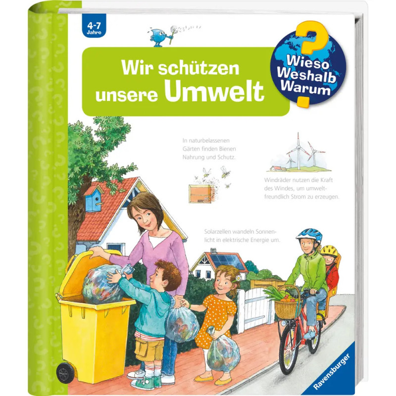 Eine Familie recycelt und fährt Rad, was auf einem bunten Kinderbuchcover Umweltschutz vermittelt. Eine Familie recycelt und fährt Rad, was auf einem bunten Kinderbuchcover Umweltschutz vermittelt.