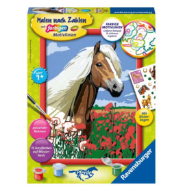 Malset mit Pferd, roten Blumen und Zubehör geeignet für Kinder ab 7 Jahren.