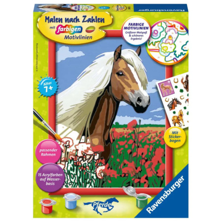 Malset mit Pferd, roten Blumen und Zubehör geeignet für Kinder ab 7 Jahren. Malset mit Pferd, roten Blumen und Zubehör geeignet für Kinder ab 7 Jahren.