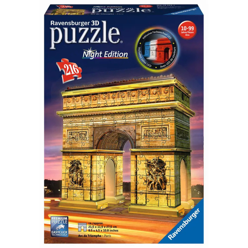 Ravensburger 125227 Puzzle 3D Triumphbogen bei Nacht 216 Teile