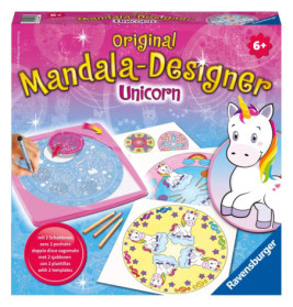 Mandala-Designer Einhorn Bastelset in Pink mit Einhornmotiven und Schablonen, geeignet ab 6 Jahren.