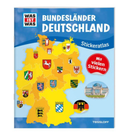 Atlascover: Deutschlandkarte mit Landeswappen und Schriftzug Bundesländer Deutschland.
