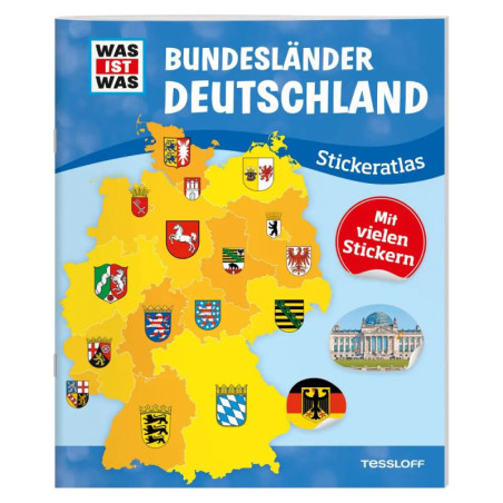 Atlascover: Deutschlandkarte mit Landeswappen und Schriftzug Bundesländer Deutschland.