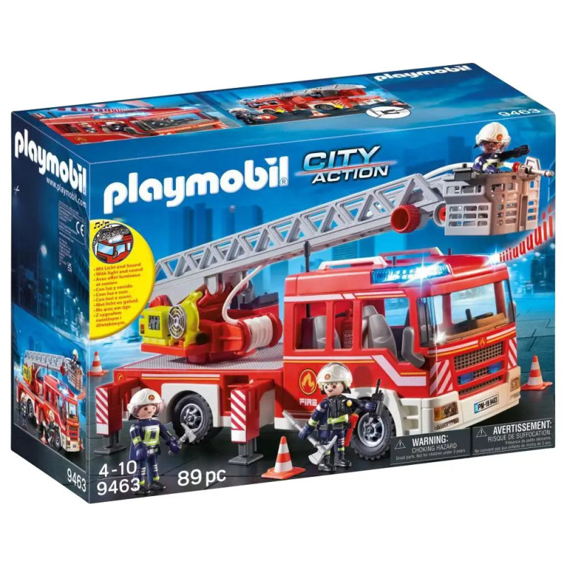 Playmobil City Action Feuerwehr-Set: Die Verpackung zeigt Feuerwehrfahrzeug, Figuren und Zubehör. Playmobil City Action Feuerwehr-Set: Die Verpackung zeigt Feuerwehrfahrzeug, Figuren und Zubehör.