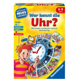 Bunte Spielschachtel Wer kennt die Uhr? mit Uhr und Comicjunge, ab 6 Jahren, von Ravensburger.