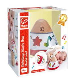 Verpackte Hape Rotierende Musikbox mit Noten, geeignet für Babys ab 0 Monaten.