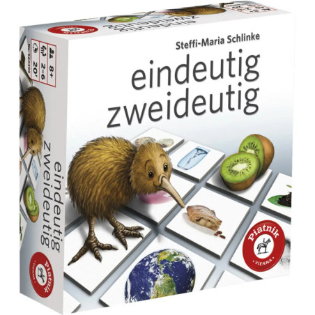 Spielschachtel mit Kiwi-Vogel und illustrierten Kacheln, Titel eindeutig zweideutig von Steffi-Maria Schlinke.