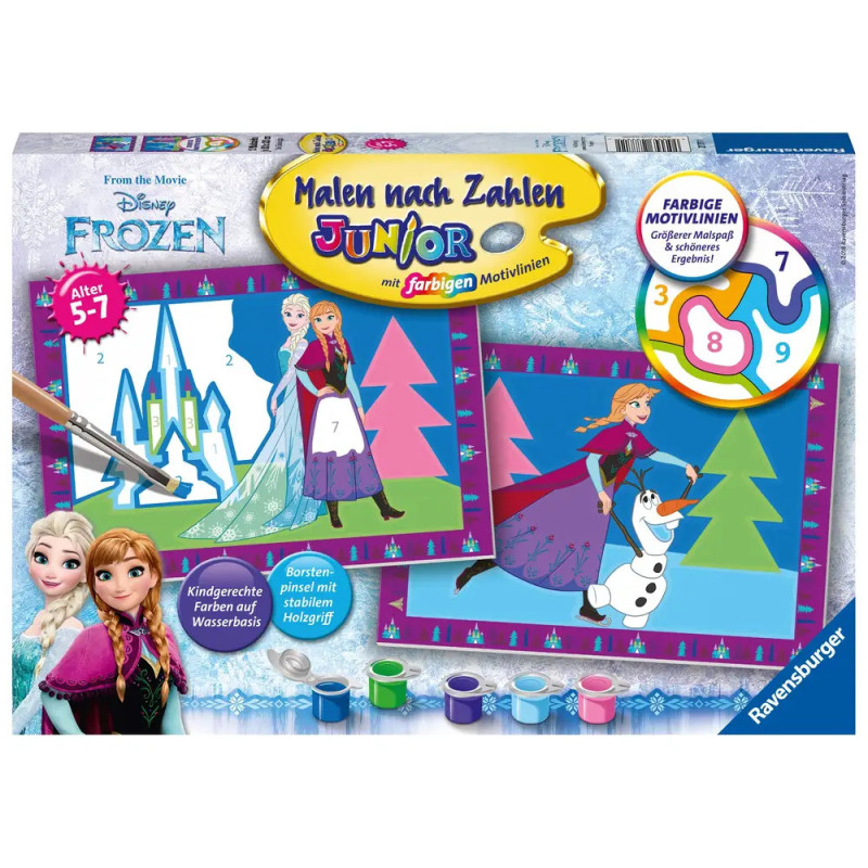 Frozen-Malset für Kinder mit Elsa, Anna und Olaf inklusive Farben und Pinseln.