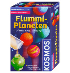Flummi-Planeten-Set von Kosmos mit bunten, springenden Planeten und deutlichem Markenlogo auf der Verpackung.