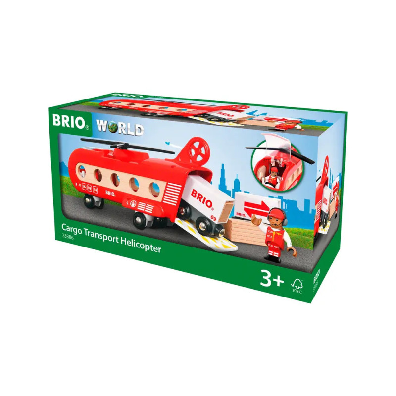 BRIO World Fracht-Transport-Helikopter-Set mit rotem Helikopter und Pilot für Kinder ab 3 Jahren.