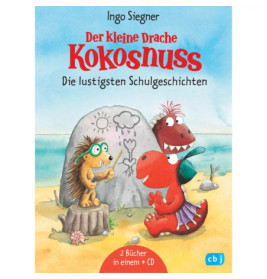 Ein Drache und ein Igel zeichnen am Strand auf einen Felsen deutsches Kinderbuch-Cover.