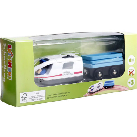 Spielzeugeisenbahn im grünen Vedes Express-Karton, geeignet für Kinder ab 3 Jahren. Spielzeugeisenbahn im grünen Vedes Express-Karton, geeignet für Kinder ab 3 Jahren.