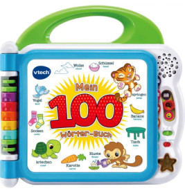Buntes VTech-Kinderbuchcover mit deutschen Wörtern, Tieren und verspielten Illustrationen.