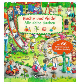 Kinder spielen auf buntem Spielplatz mit Rutschen, Schaukeln und Spielzeug Buchcover auf Deutsch.