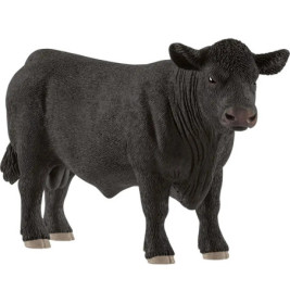 Eine schwarze Angus-Bullenfigur steht auf vier Beinen und blickt leicht nach rechts.