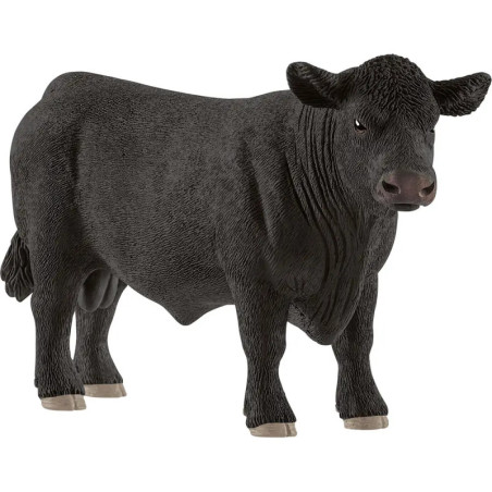 Eine schwarze Angus-Bullenfigur steht auf vier Beinen und blickt leicht nach rechts.