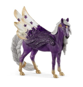 Lila-goldenes Pferdefigürchen mit Flügeln, silberner Mähne und Schweif, auf den Flügeln Stern-Dekor.