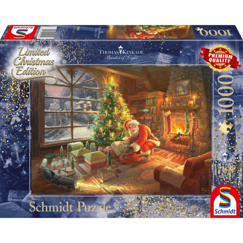 Santa schmückt einen Weihnachtsbaum am Kamin, Motiv eines 1000-Teile-Puzzles von Schmidt.