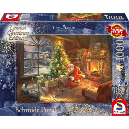 Santa schmückt einen Weihnachtsbaum am Kamin, Motiv eines 1000-Teile-Puzzles von Schmidt.