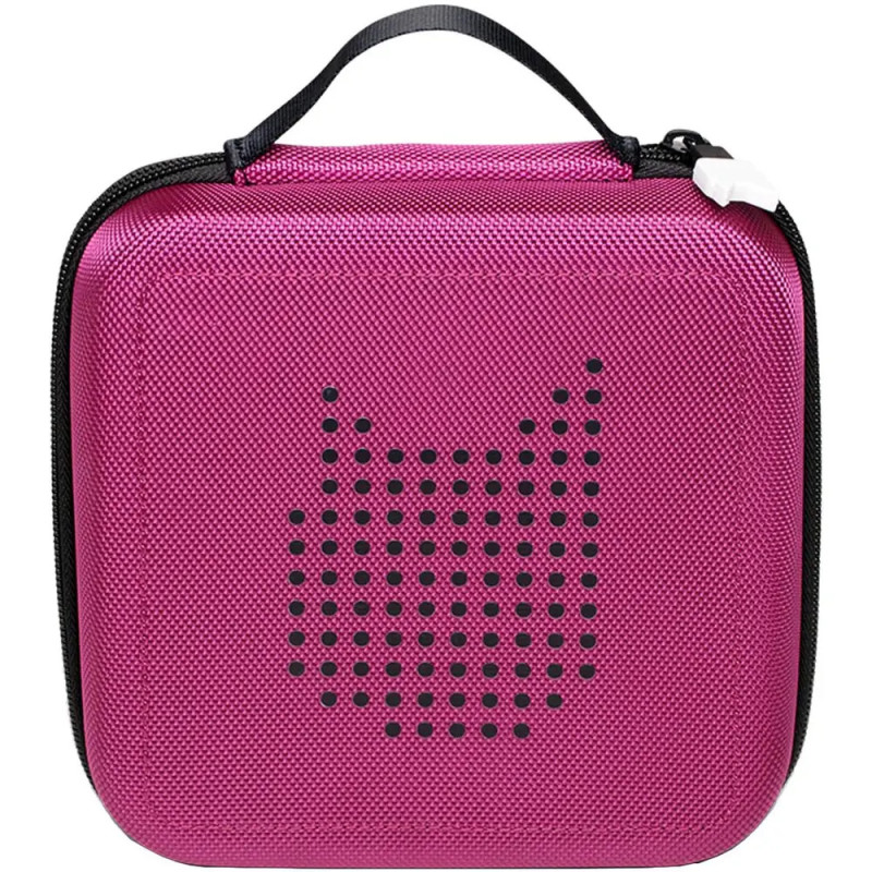 Rosa quadratische Tragetasche mit einem Katzen-Gesicht aus schwarzen, gestanzten Punkten auf der Vorderseite. Rosa quadratische Tragetasche mit einem Katzen-Gesicht aus schwarzen, gestanzten Punkten auf der Vorderseite.