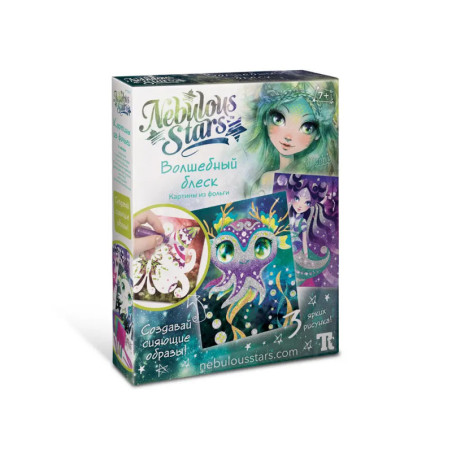 Bastelset-Box von Nebulous Stars mit fantasievoller, bunter Gestaltung und russischem Text auf der Verpackung. Bastelset-Box von Nebulous Stars mit fantasievoller, bunter Gestaltung und russischem Text auf der Verpackung.