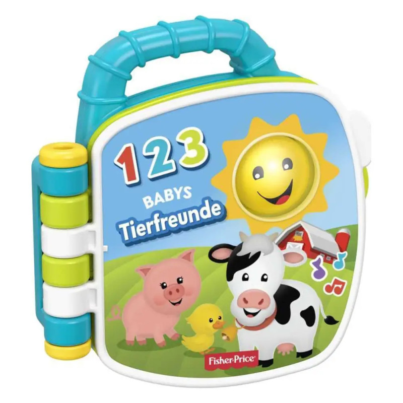 Fisher-Price Babybuch mit Schwein, Ente, Kuh, Sonne und 123 Babys Tierfreunde auf dem Cover. Fisher-Price Babybuch mit Schwein, Ente, Kuh, Sonne und 123 Babys Tierfreunde auf dem Cover.