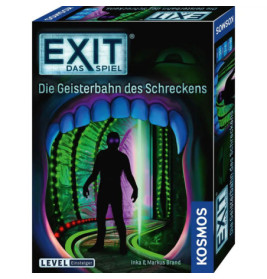 EXIT: Die Geisterbahn des Schreckens, Brettspiel-Box mit Schattenfigur in einem unheimlichen Tunnel.