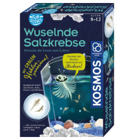 Box des Wuselnde Salzkrebse-Sets für Kinder mit Abbildungen von Meerestieren und Aquarium.
