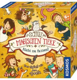 Bunte Spieleschachtel mit Kindern und magischen Tieren, Titel: Die Schule der magischen Tiere.