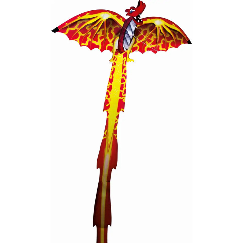 Ein rot-gelber Drachen mit ausgebreiteten Flügeln und langem, feurigem Schweif. Ein rot-gelber Drachen mit ausgebreiteten Flügeln und langem, feurigem Schweif.
