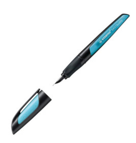 Schulfüller mit Standard-Feder M - STABILO EASYbuddy in schwarz/himmelblau - Schreibfarbe blau (löschbar) - Einzelstif