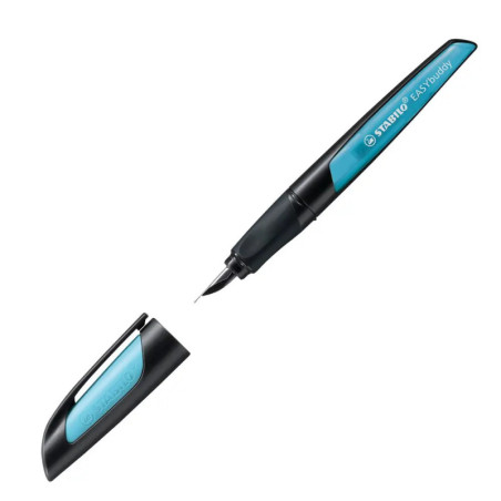 Schulfüller mit Standard-Feder M - STABILO EASYbuddy in schwarz/himmelblau - Schreibfarbe blau (löschbar) - Einzelstif