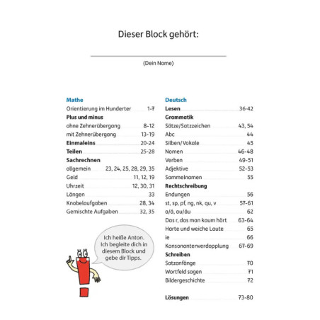Quer durch die 2. Klasse, Mathe und Deutsch - Übungsblock. Ab 7 Jahre.