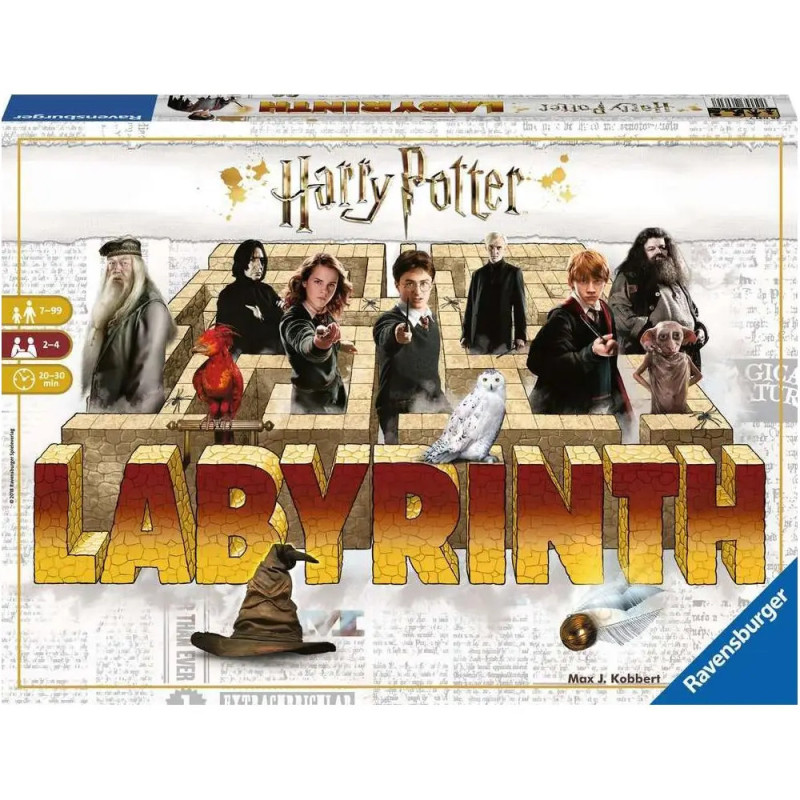 Harry Potter Labyrinth Brettspiel-Box mit Figuren und magischen Wesen auf einem beweglichen Labyrinth. Harry Potter Labyrinth Brettspiel-Box mit Figuren und magischen Wesen auf einem beweglichen Labyrinth.