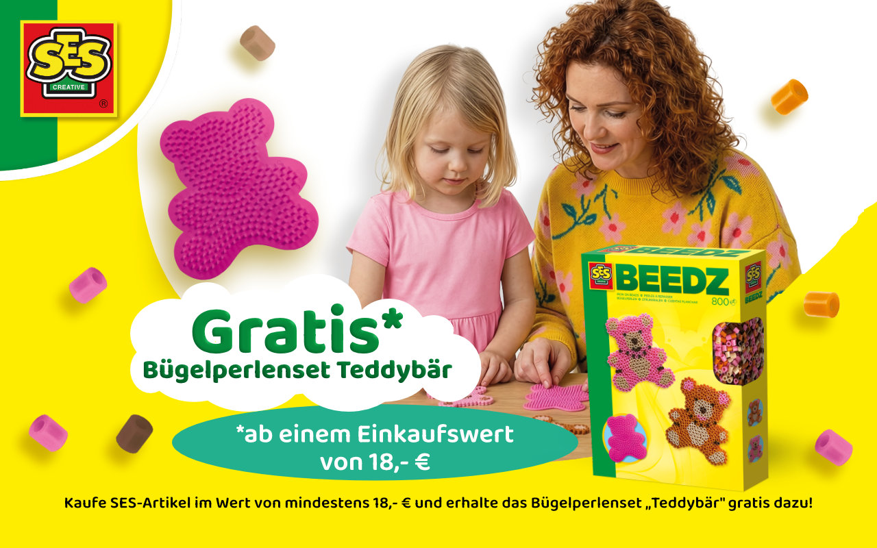 SES Artikel kaufen und Gratis Bügelperlen Teddybär bekommen.